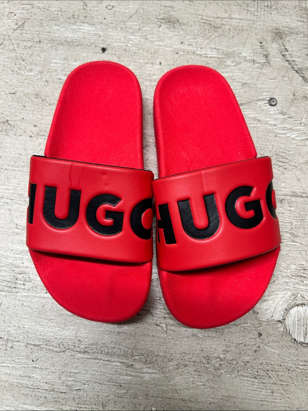 HUGO Red Slide Sandals with Black Logo for Kids New
